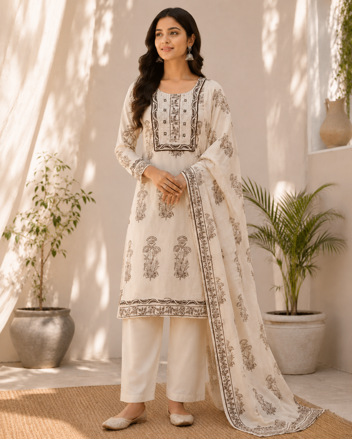 Maroon Murabba: Crimson White Pure Cotton Kurti Set