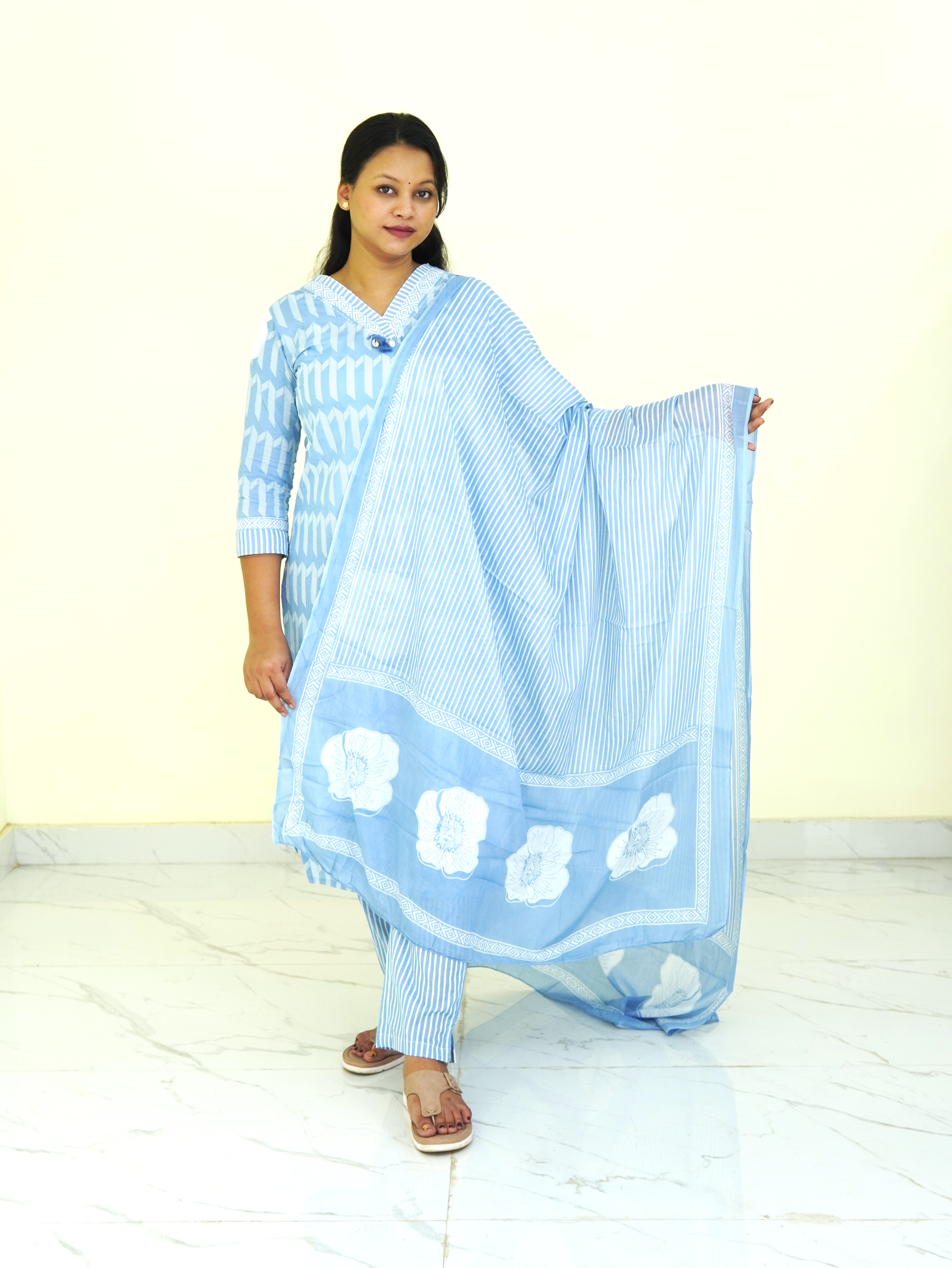 Meera Sky: Aura Blue Pure Cotton Kurti set