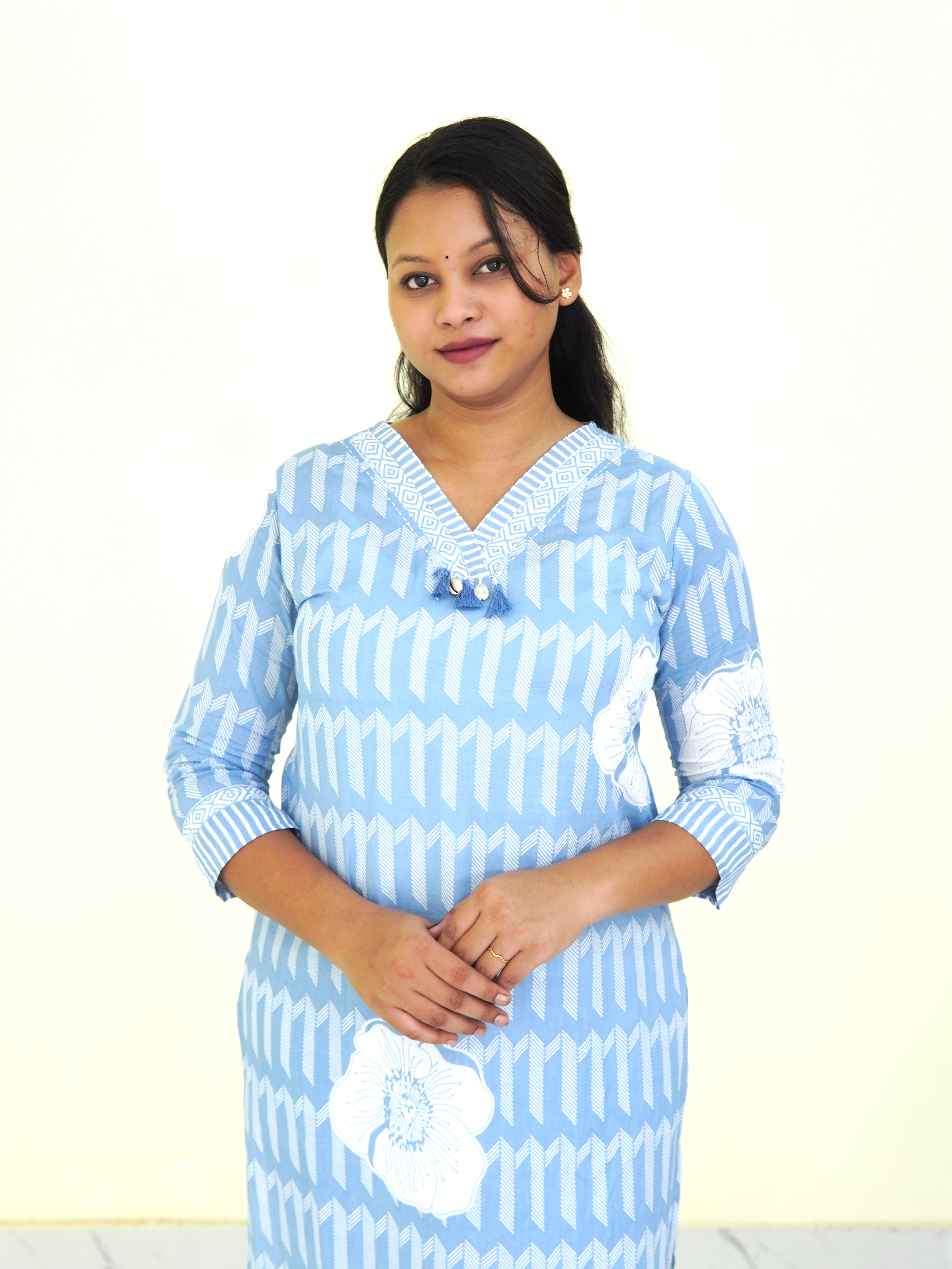 Meera Sky: Aura Blue Pure Cotton Kurti set gallery 2