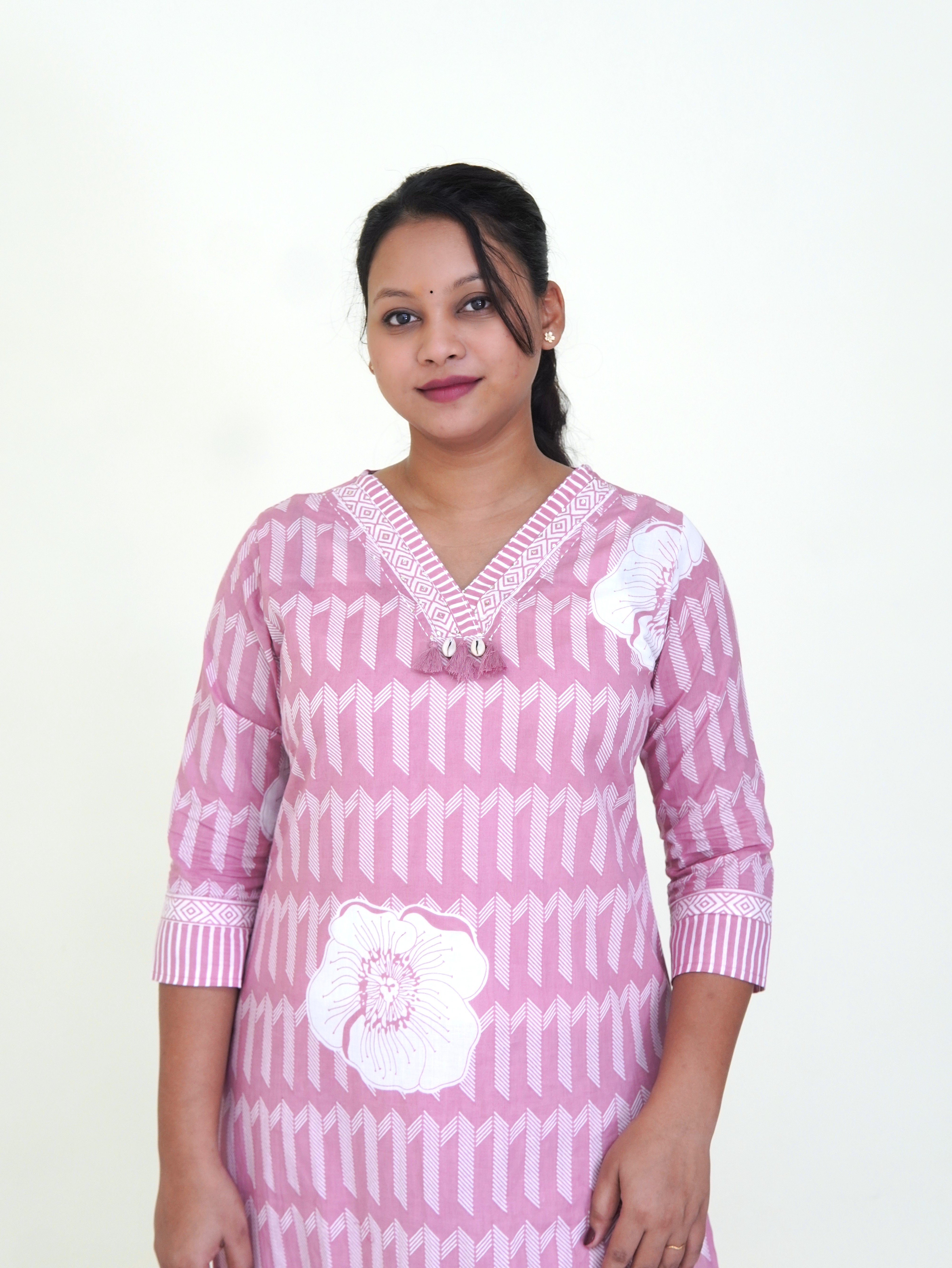 Gulabi Bagh: Blush Rose Pure Cotton Kurti Set gallery 2