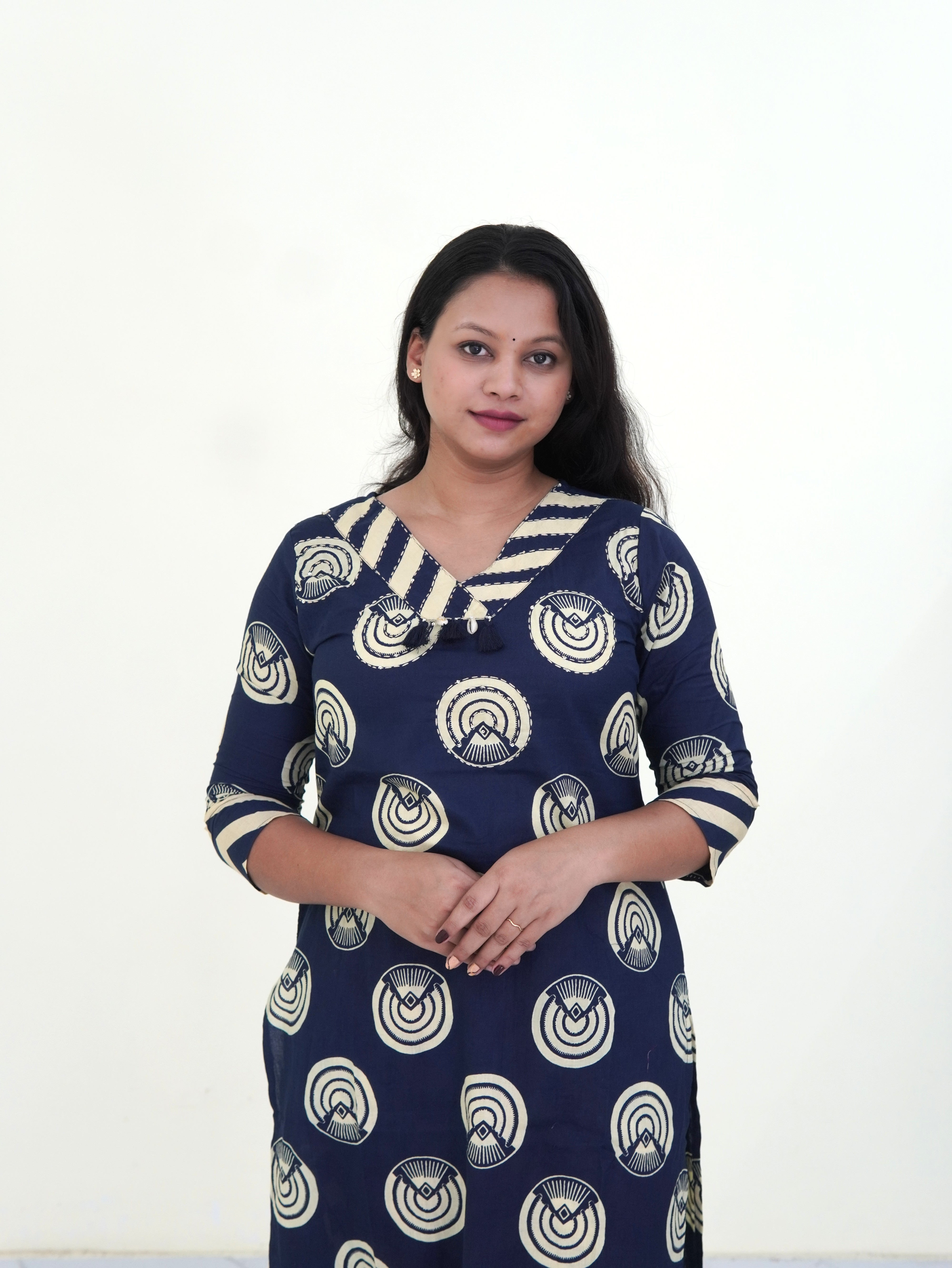 Midnight Geometric: Lunar Bloom Pure Cotton Kurti Set gallery 2