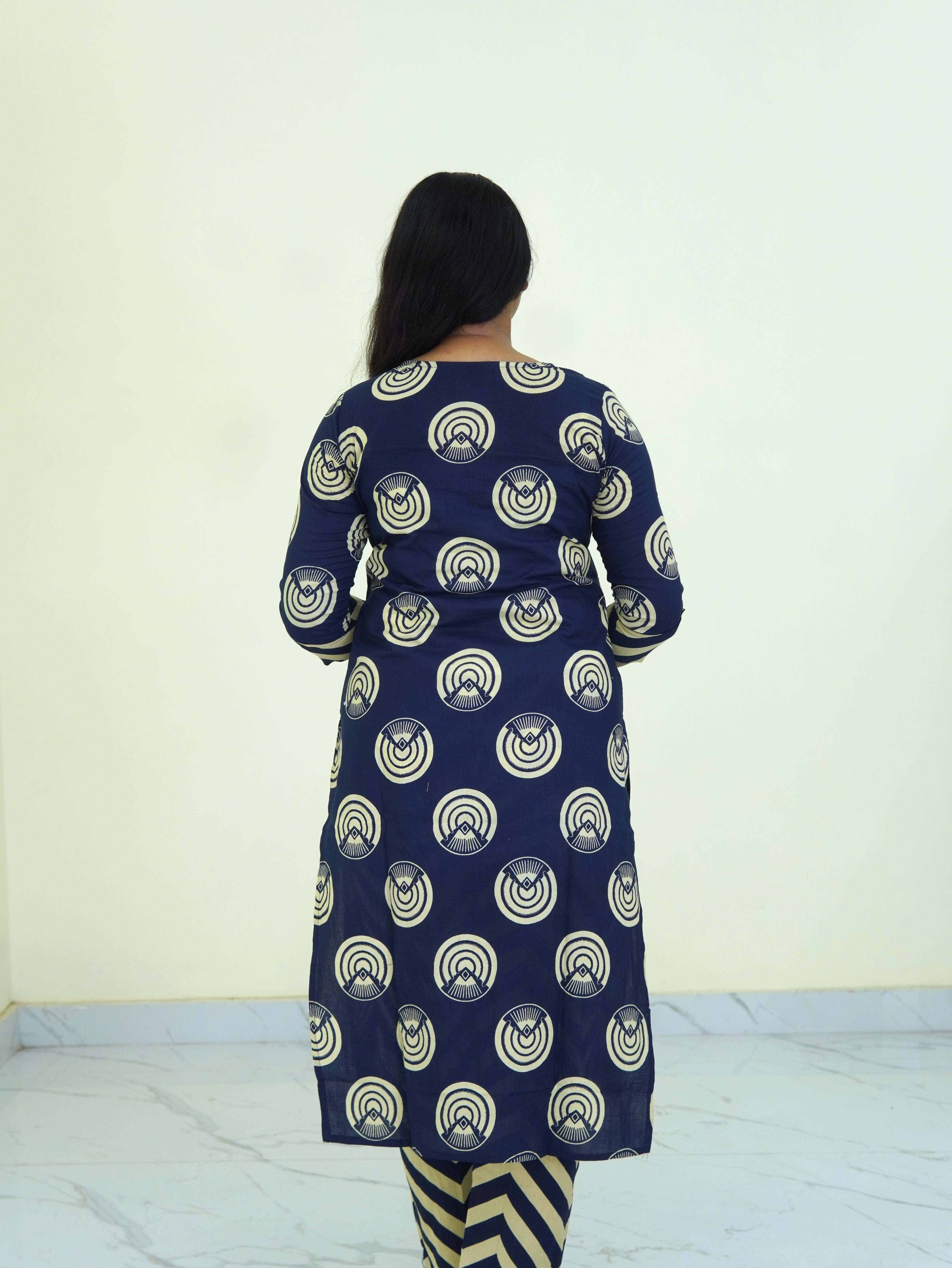 Midnight Geometric: Lunar Bloom Pure Cotton Kurti Set gallery 4
