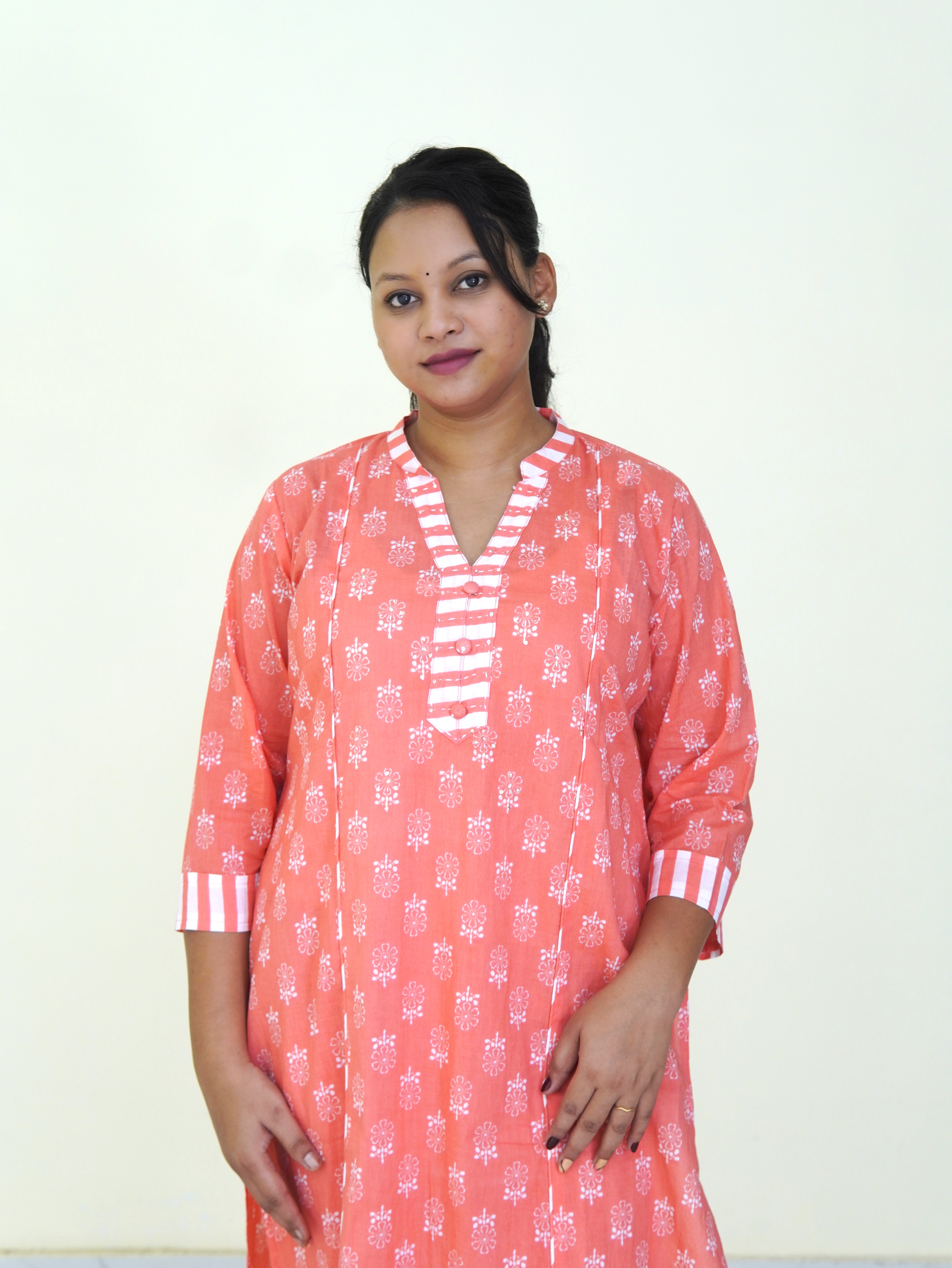 SunSet striped: Peach Blossom Pure Cotton Kurti Set gallery 2