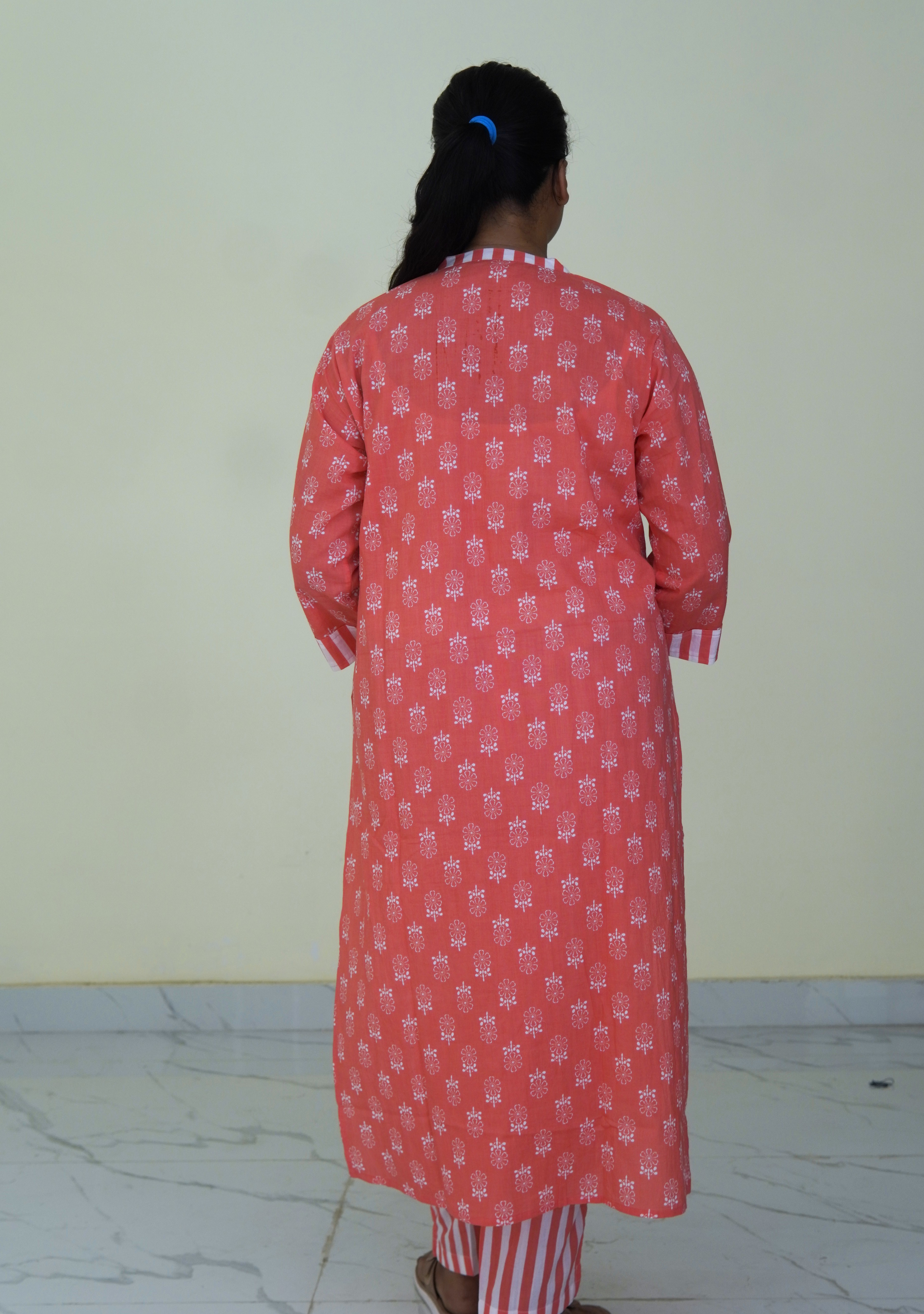 SunSet striped: Peach Blossom Pure Cotton Kurti Set gallery 4