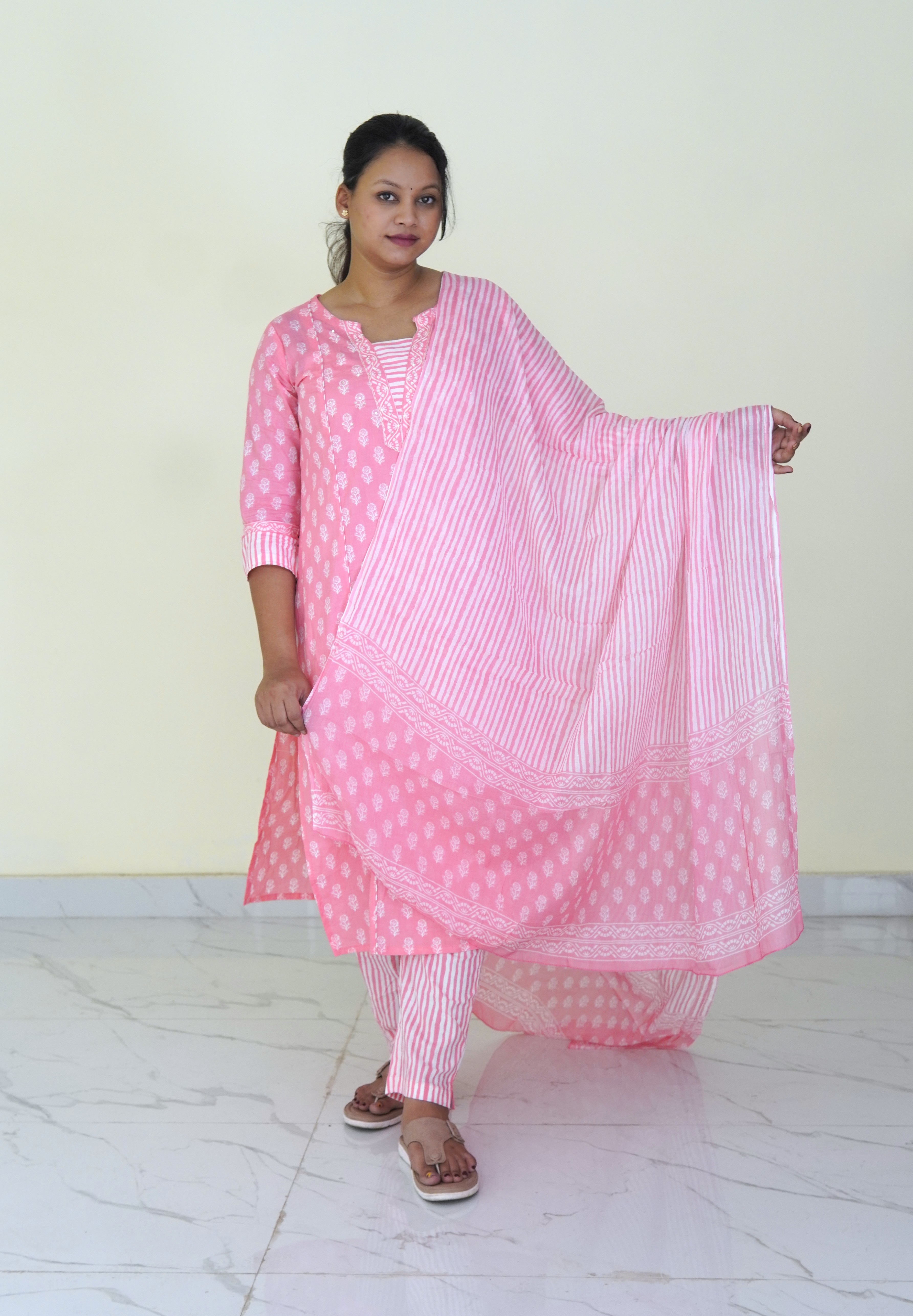 Petal soft: Rose stripe Pure Cotton Kurti Set
