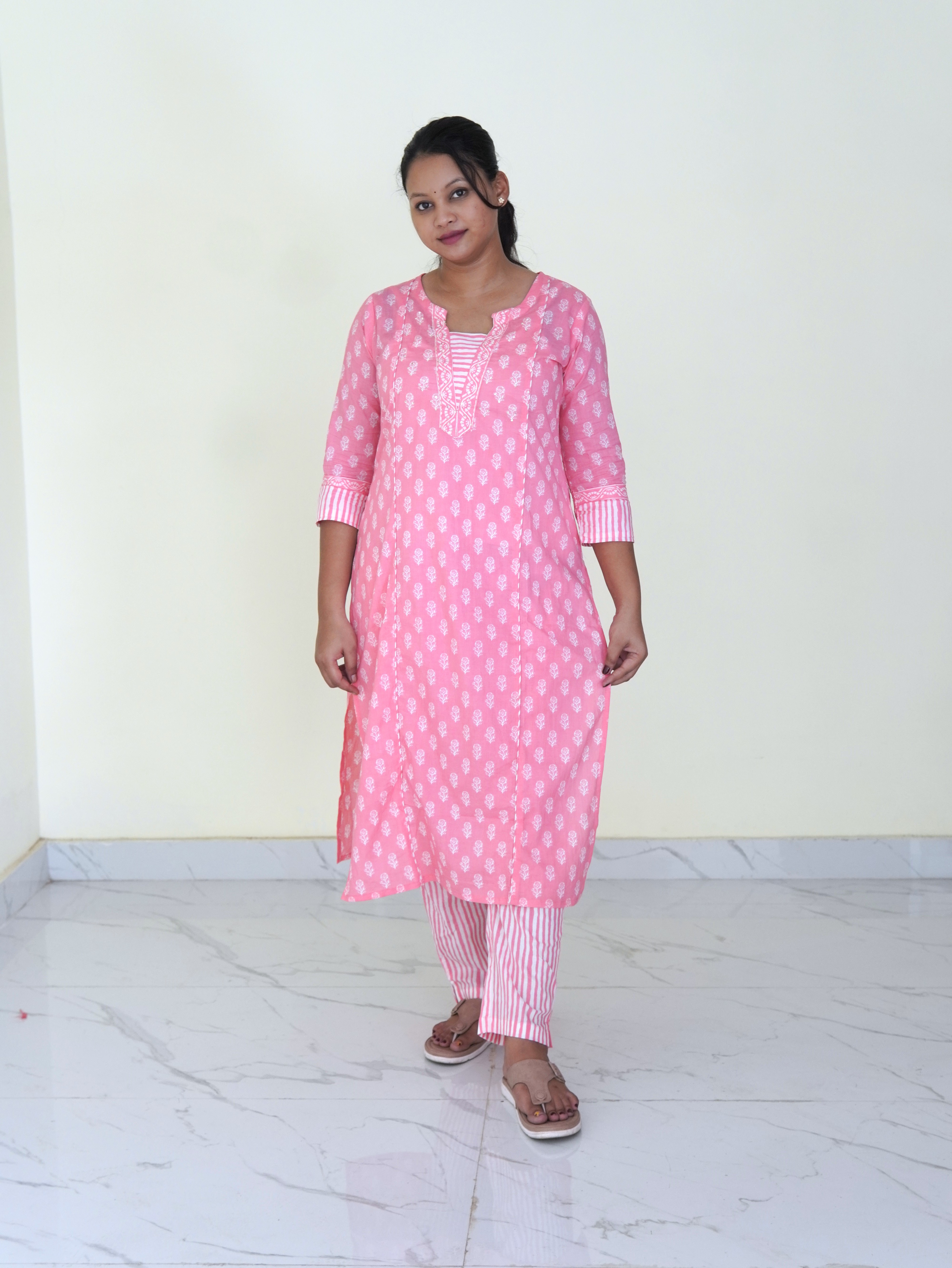 Petal soft: Rose stripe Pure Cotton Kurti Set gallery 3