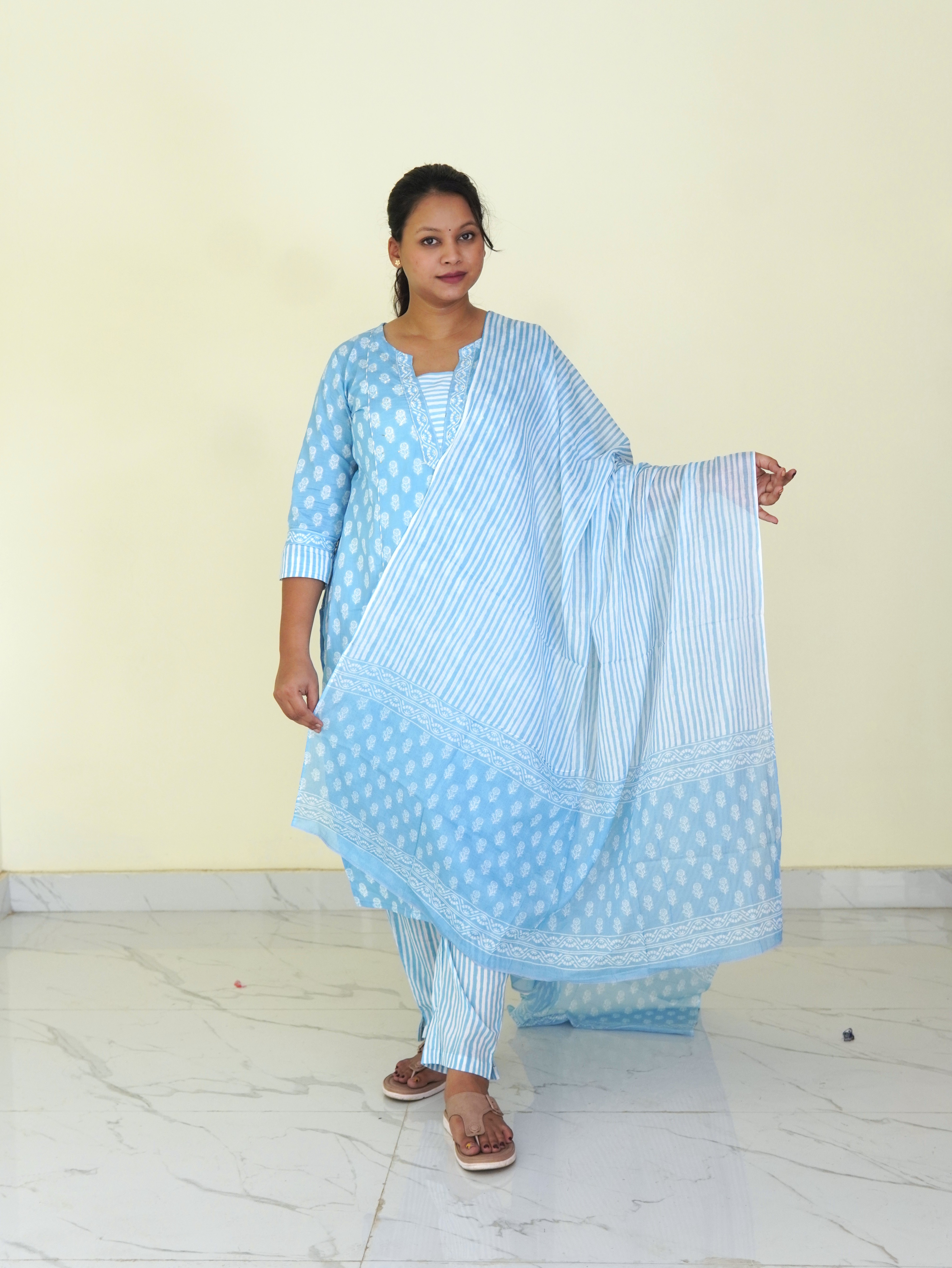 Skyline: Azure Breeze Pure Cotton Kurti Set