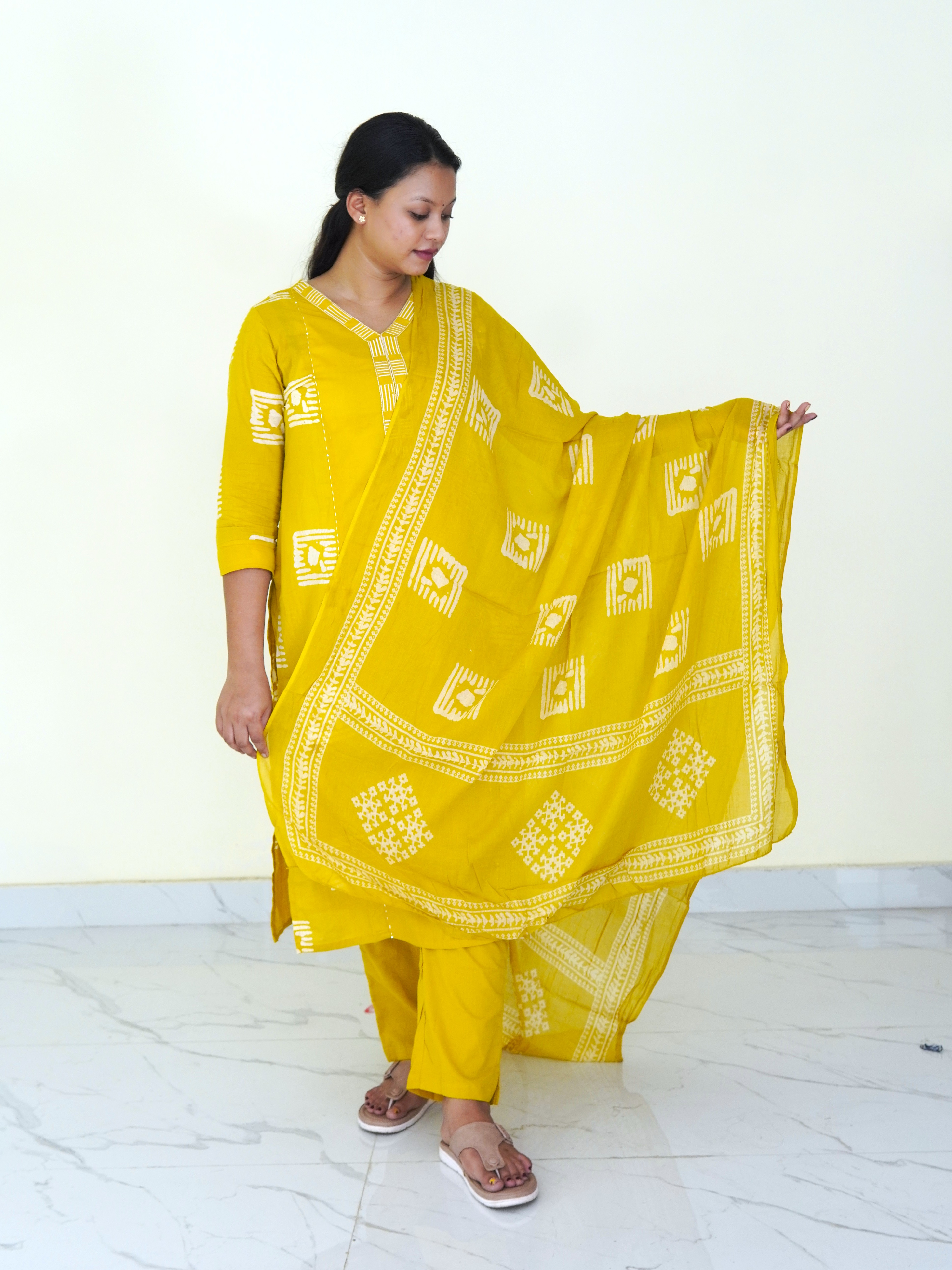 Golden Hour: Marigold Grace Pure Cotton Kurti Set