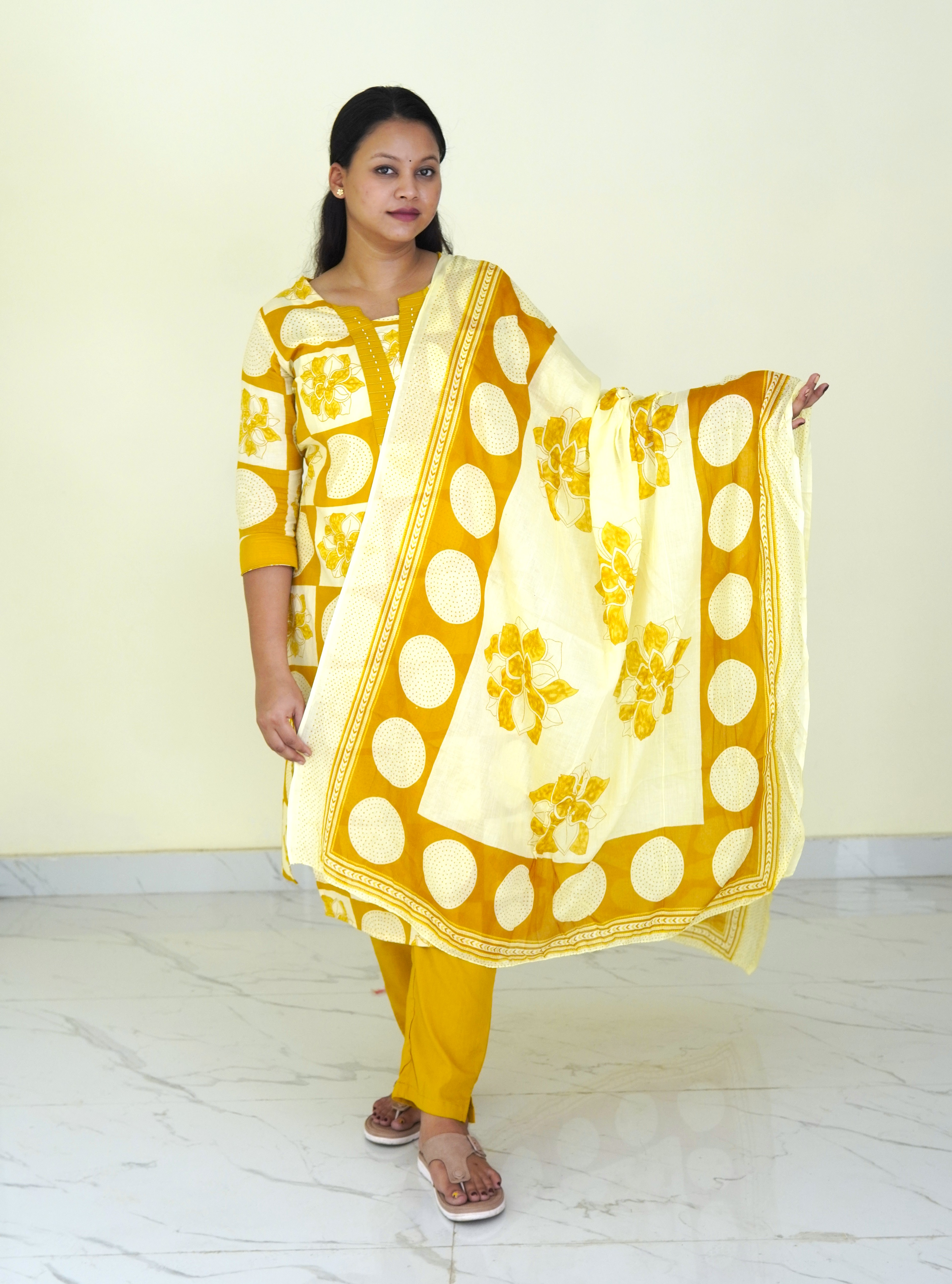 Sun kissed: Polka Petal Pure Cotton Kurti Set