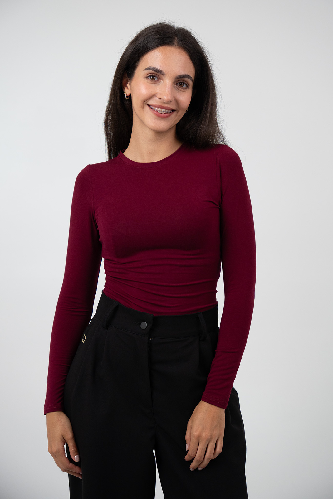 Longsleeve medyczny damski - - Bamboo collection - Bordeaux