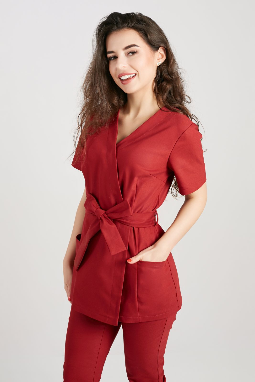 Tunika medyczna damska premium - Classic burgundy