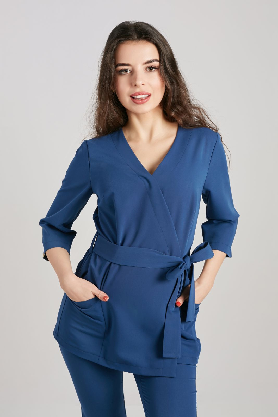 Tunika medyczna damska rękaw 3/4 - Dark denim