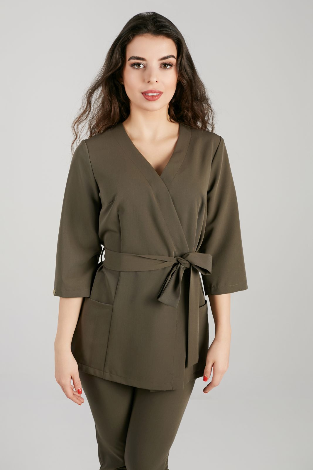 Tunika medyczna damska rękaw 3/4 - Dark olive