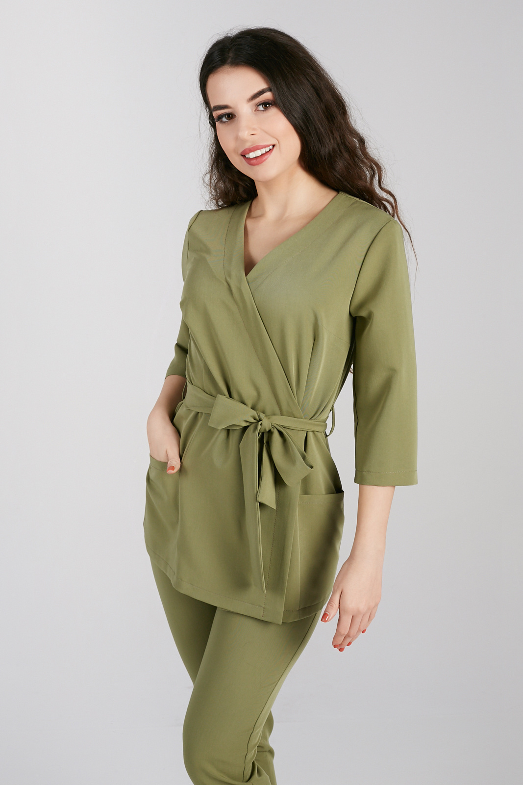 Tunika medyczna damska rękaw 3/4 - Khaki