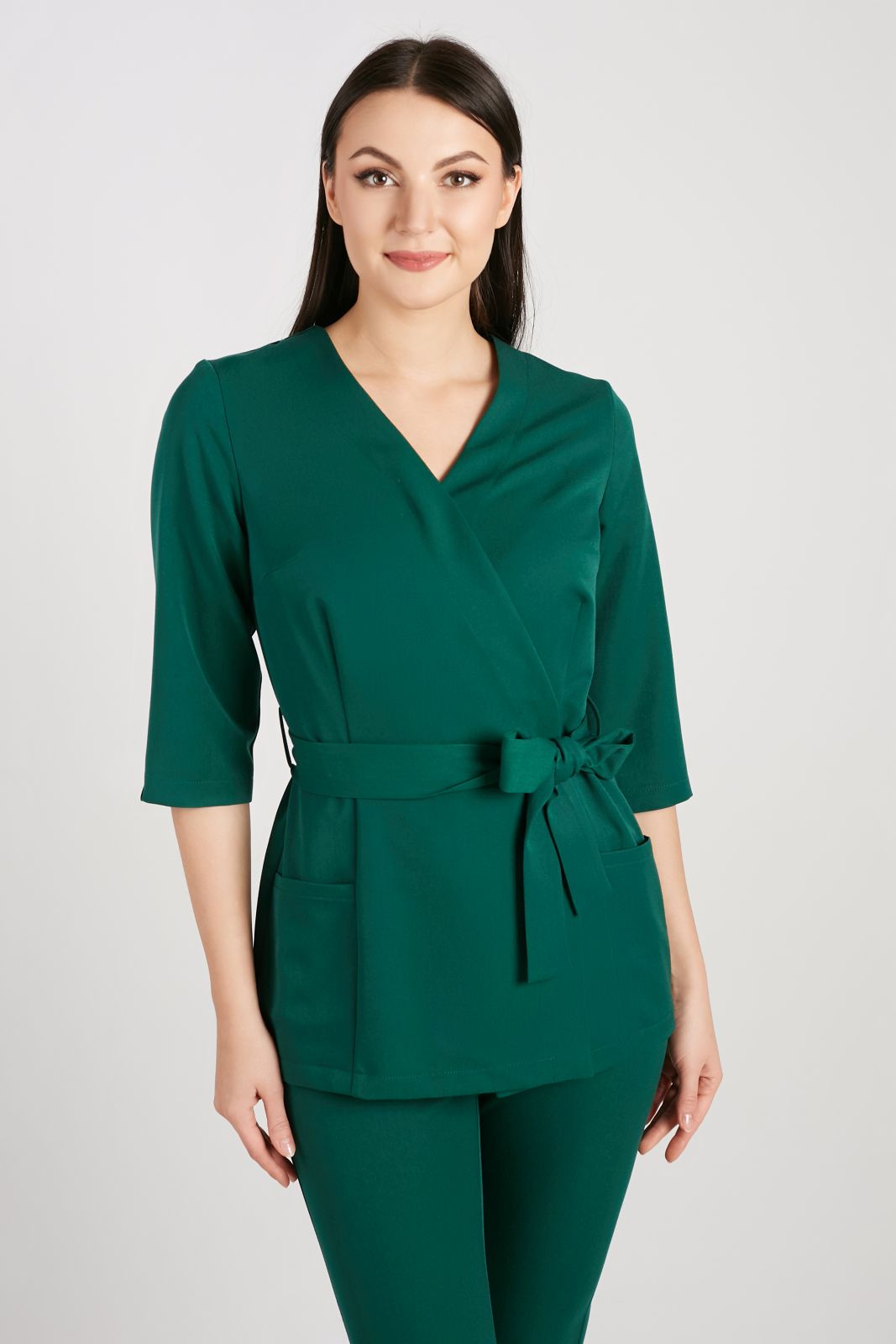 Tunika medyczna damska rękaw 3/4 - Pine green
