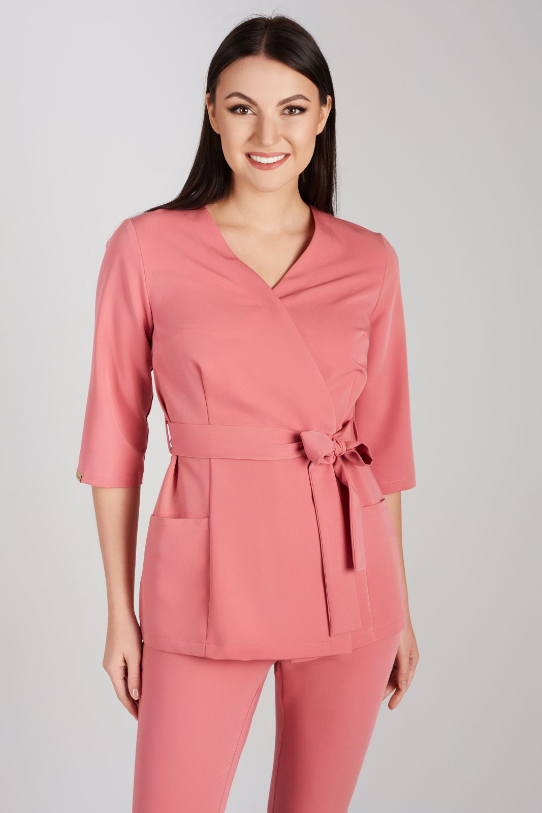 Tunika medyczna damska rękaw 3/4 - Raspberry pink