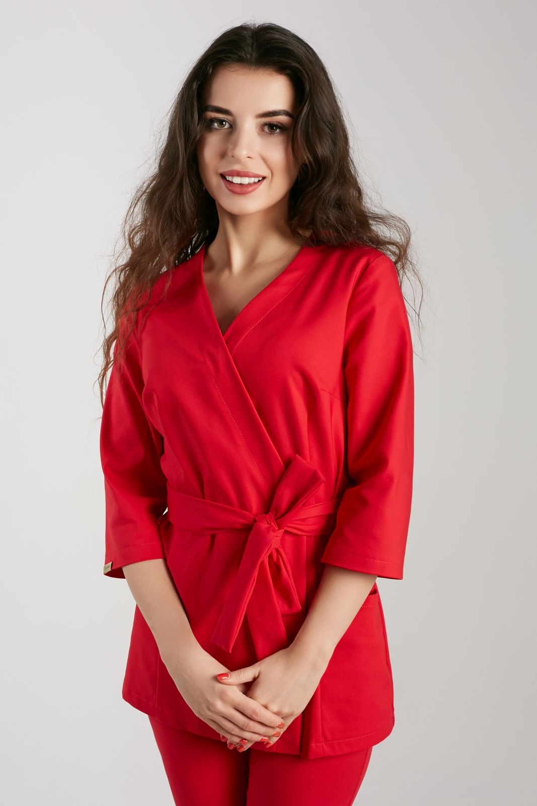 Tunika medyczna damska rękaw 3/4 - Bold red