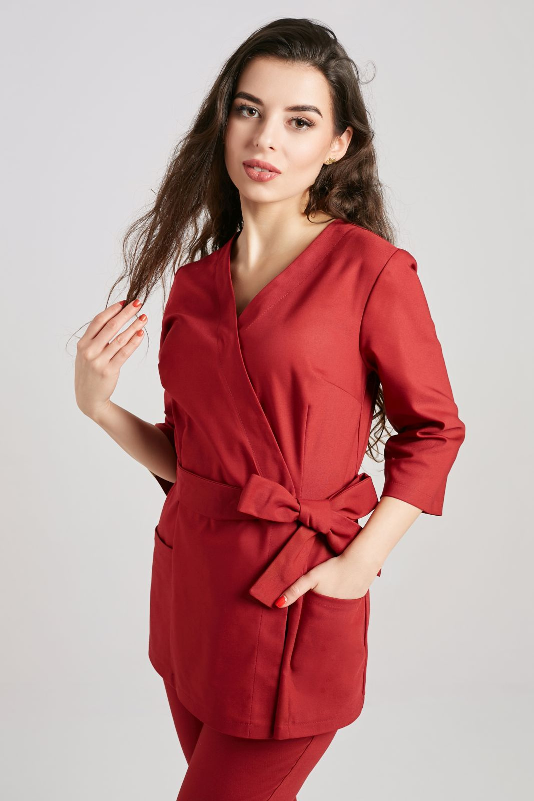 Tunika medyczna damska rękaw 3/4 - Classic burgundy