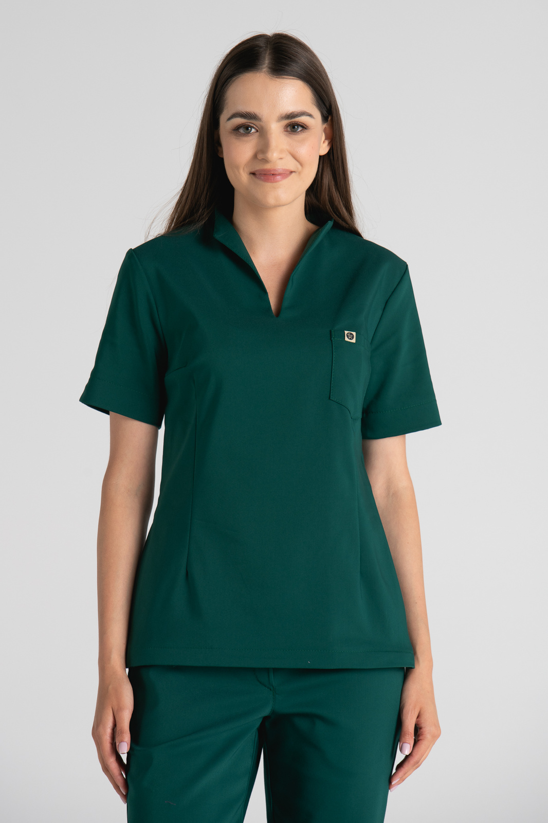 Elegancka bluza medyczna damska ze stójką May - Sacramento green