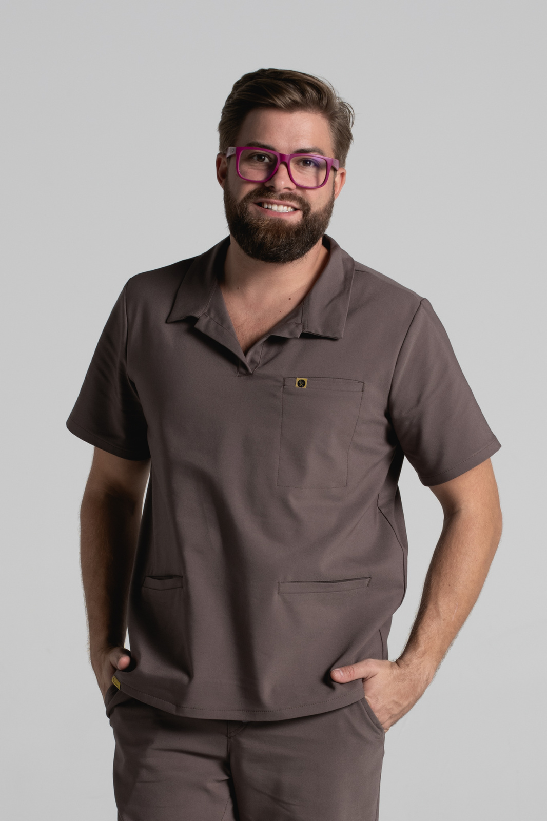 Bluza medyczna męska typu polo Hipokrates - Walnut brown