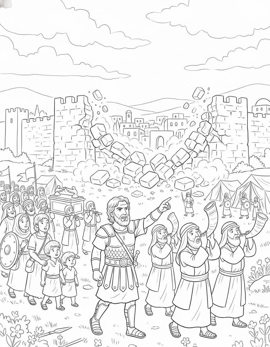 Página para colorir — As Muralhas que Caíram com Fé