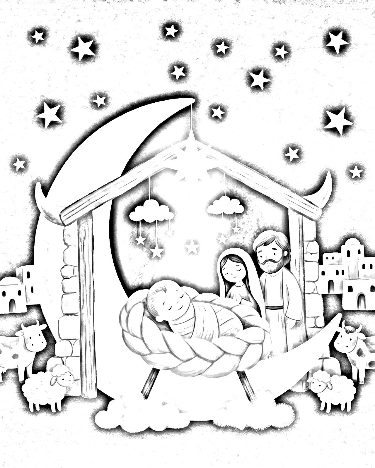 Página para colorir — O Bebê Jesus Nasceu!