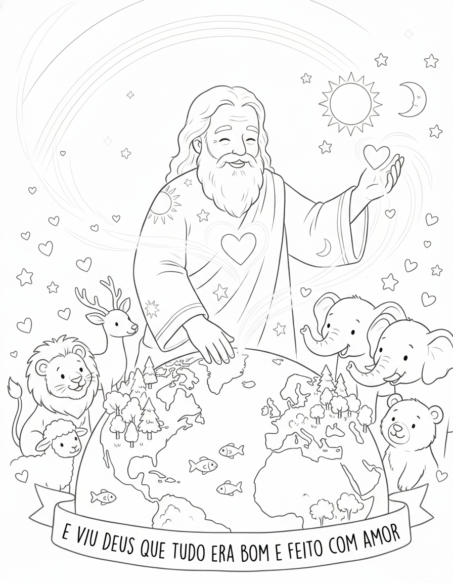 Página para colorir — Deus fez tudo com amor