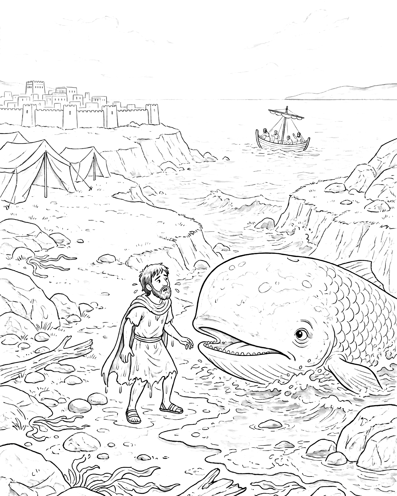 Página para colorir — Jonas e o Peixão