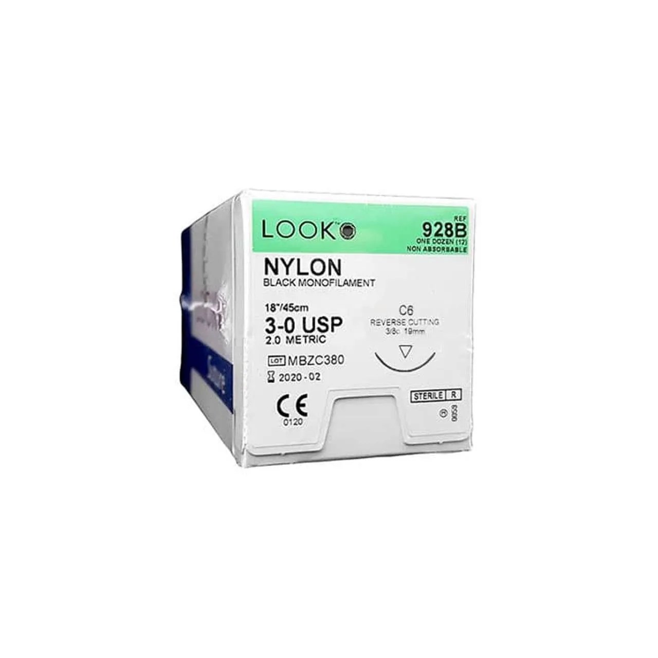 LOOK Nylon Suture, 3-0, 18 in, C-6 Needle