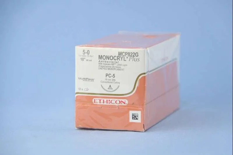 Ethicon Monocryl Plus UD Suture, Size 5-0, 18 in, PC-5, Box of 12
