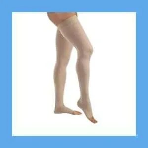 Jobst Relief Open-Toe Thigh-High Compression Stockings with Silicone Dot Band, Beige, 15-20 mmHg