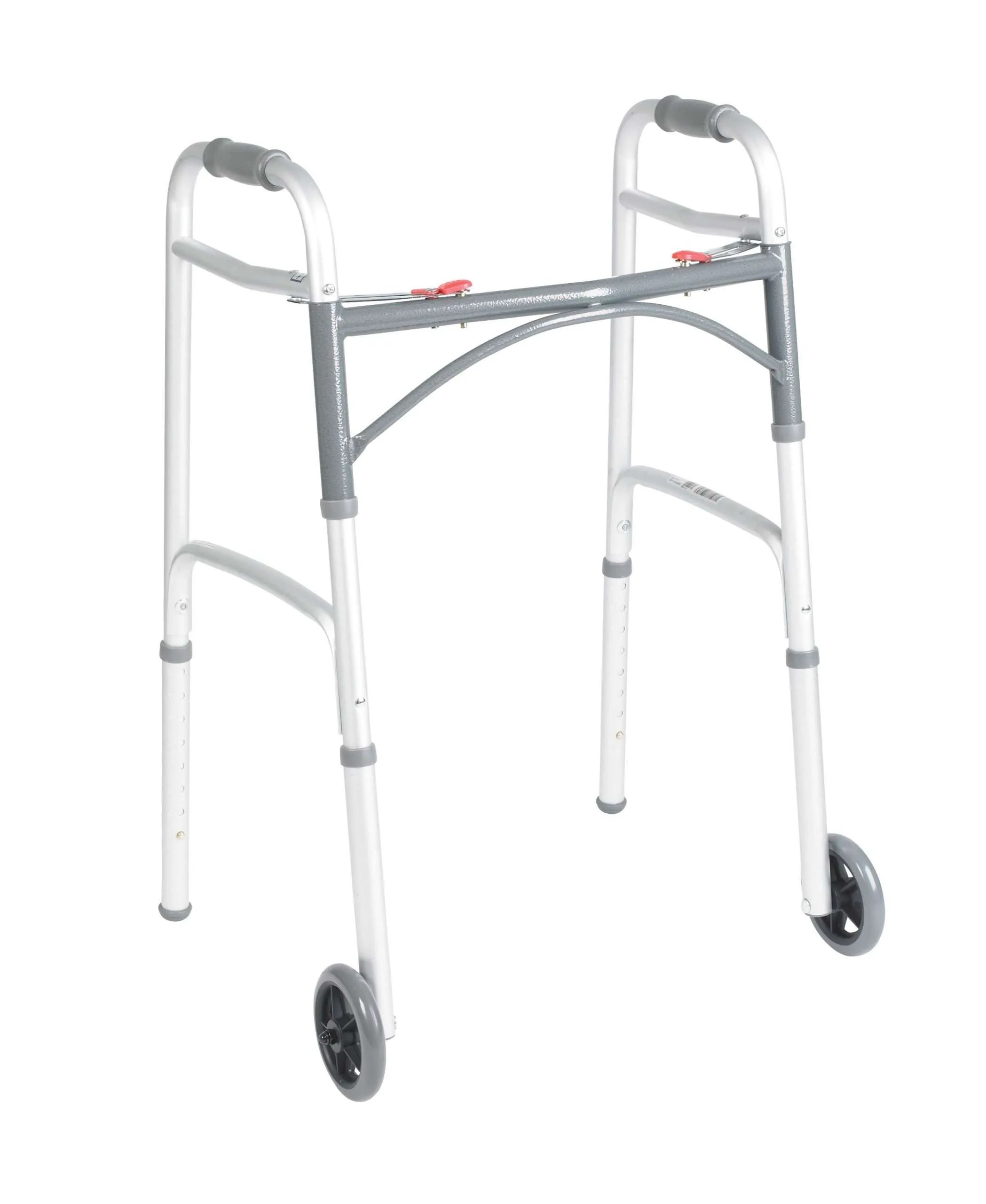 Drive Medical (10210-1A) - DELUZXE FOLDING WALKER, TWO BUTTON ADULT WITH 5 INCH WHEELS - EACH - OVERSTOCK