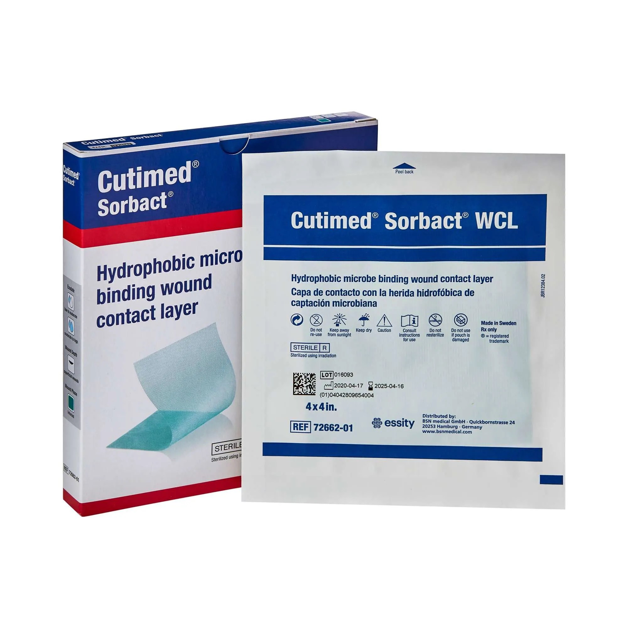 Cutimed (72662-01) - SORBACT WCL HYDROPHOBIX MICROBE BINDING DRESSING - 4 X 4 INCH - BX 10 EXP 6/10/30