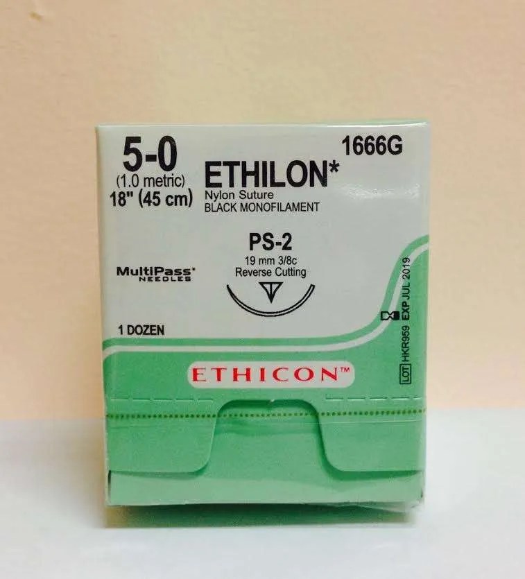 Ethicon Nonabsorbable Suture with Needle Ethilon™ Nylon PS-2 3/8 Circle Precision Reverse Cutting Needle Size 5-0 Monofilament Bx12