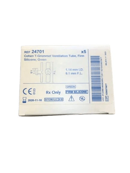 Medtronic Cohen T-Grommet Ventilation Tube, Firm Silicone, Green, Box of 5