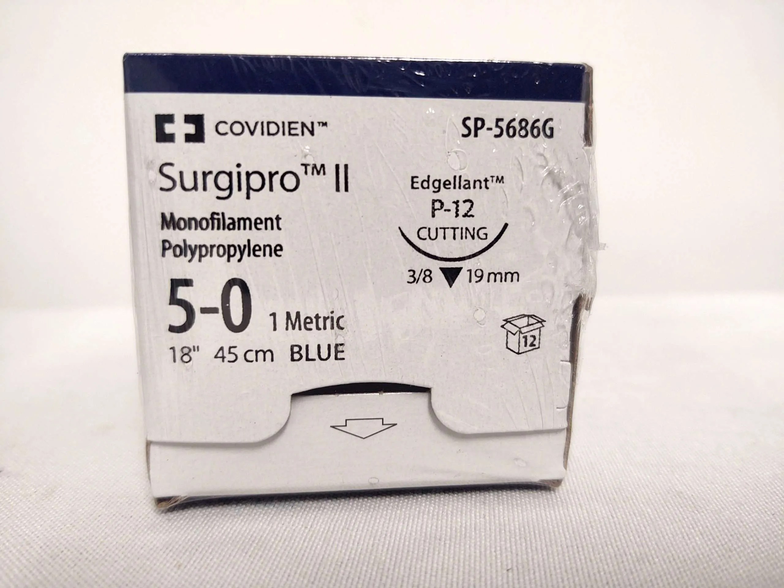 Covidien Surgipro II Monofilament Polypropylene Suture, 5-0 Metric, 18 in, Blue, Box of 36