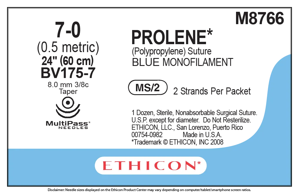 Ethicon Prolene Suture, 7-0, 2 x 24 in, Box of 12