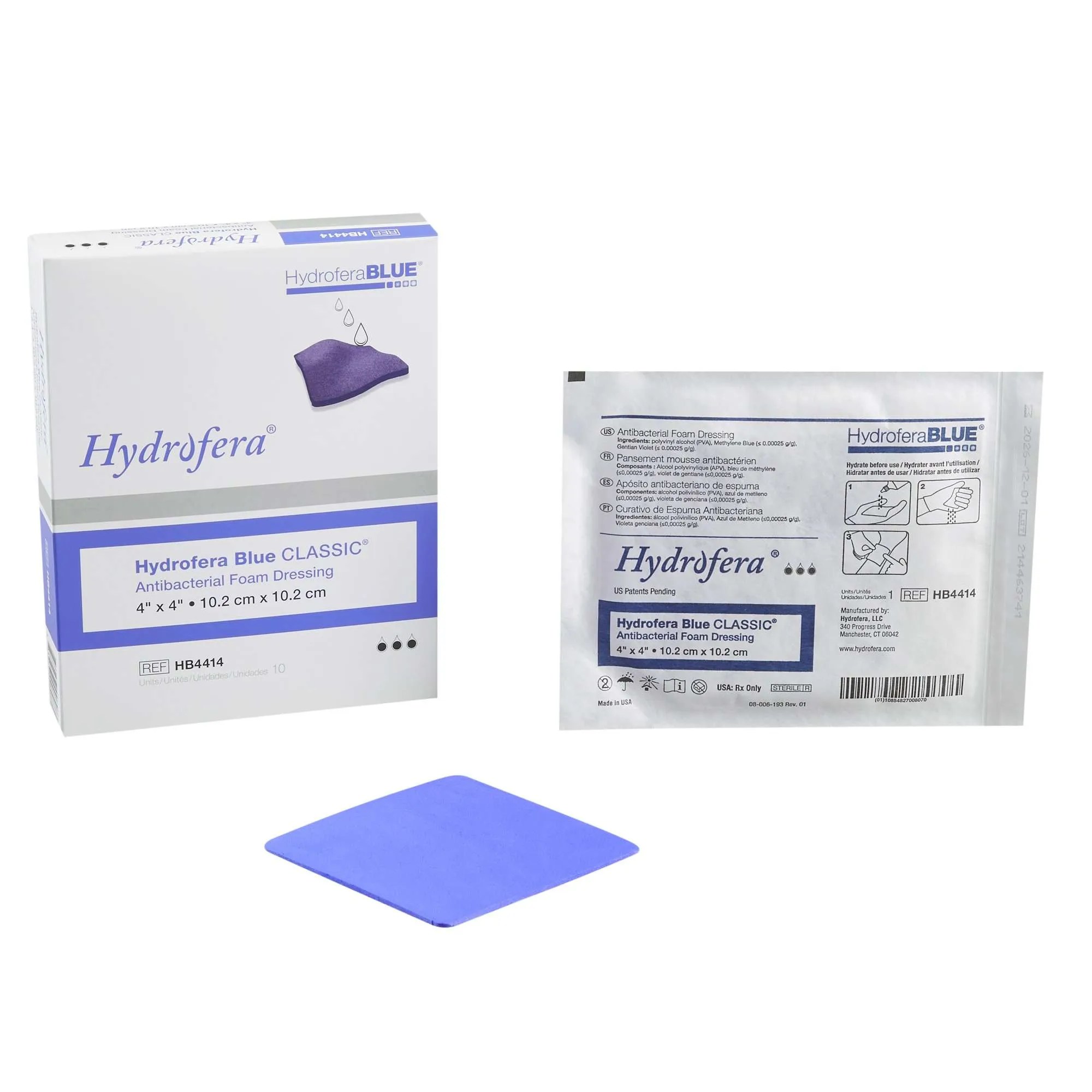 BSN Medical #HB4414- Hydrofera BLUE Classic Antibacterial Foam Dressing 4 X 4 Inch Without Border Without Film Backing Nonadhesive Sterile- Each