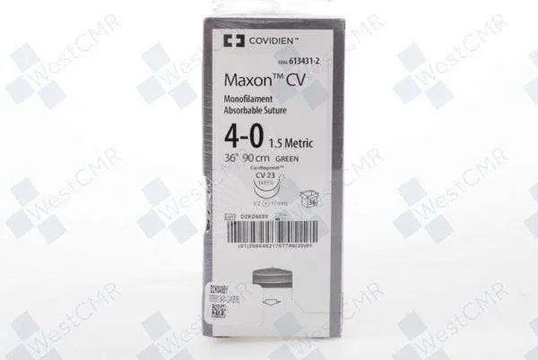 Covidien Suture, Size 4-0, 36 in, Green, Polyglyconate, Monofilament, 1/2 Circle, CV-22 Needle, Taper Point Cutting Needle Point, Box of 36
