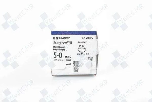 Covidien Surgipro II Monofilament Polypropylene Suture, 5-0, 18 in / 45 cm, Box of 12