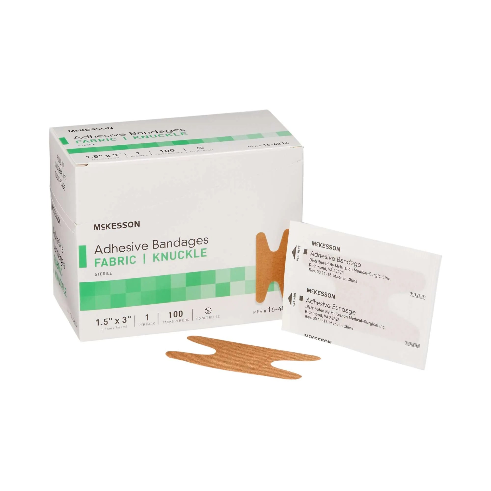 McKesson (16-4814) Adhesive Fabric Knuckle Bandage 1-1/2 X 3 Inch Tan Sterile 100/Bx