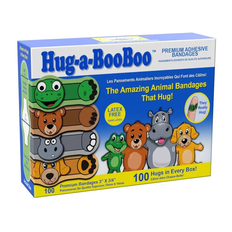 Hug-a-BooBoo Premium Adhesive Bandages, 3 x 15/16 in, 100/Box