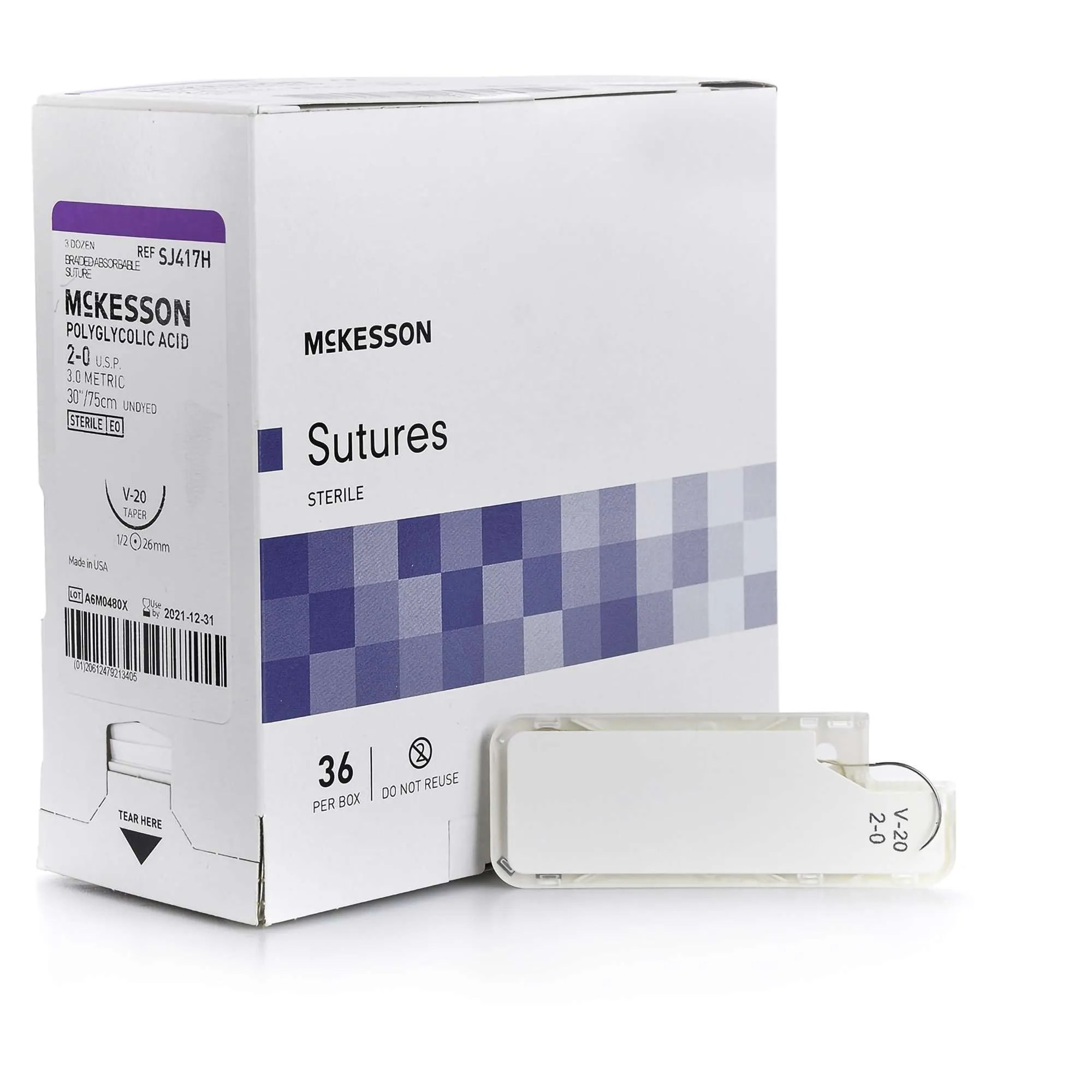 McKesson Suture, Size 2-0, Polygly Acid, 30 in, V-20, Box of 36