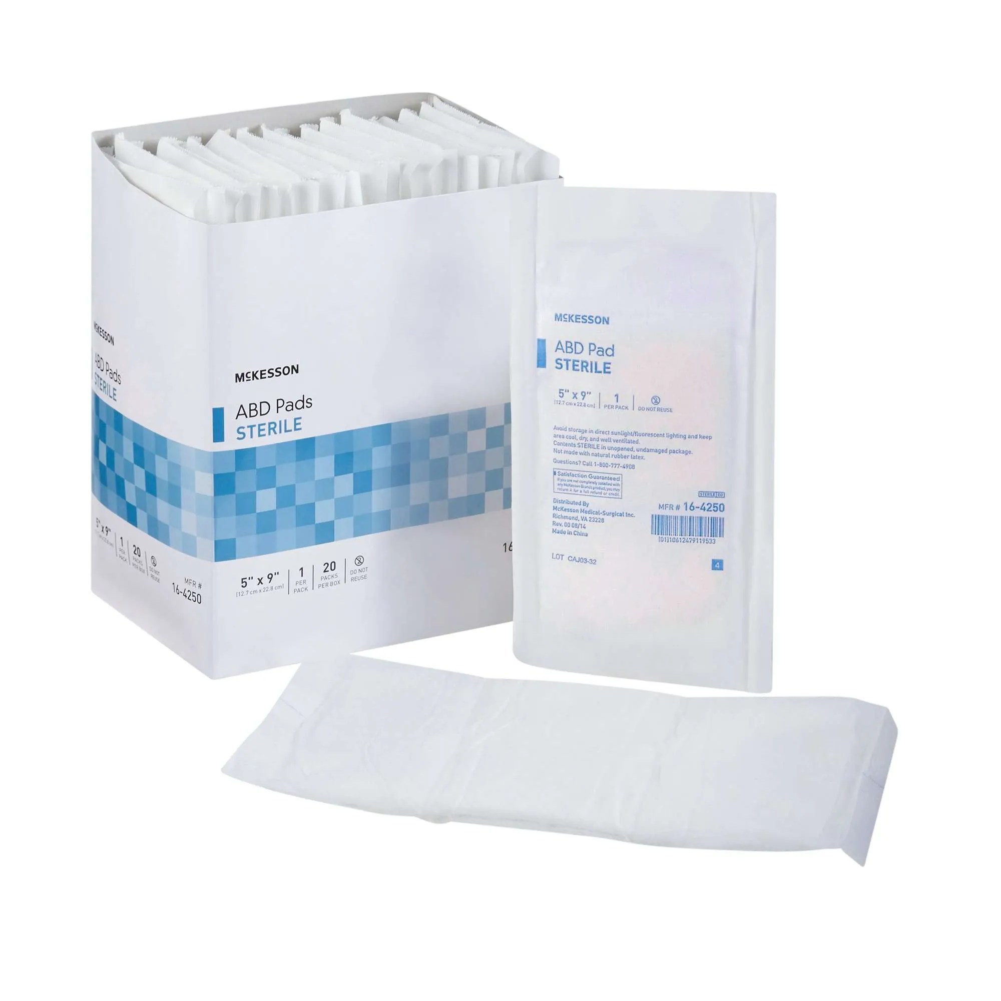 McKesson Abdominal Pad (16-4250) Nonwoven Cellulose 5 X 9 Inch Rectangle Sterile- 1 per Pack/ 20/Box