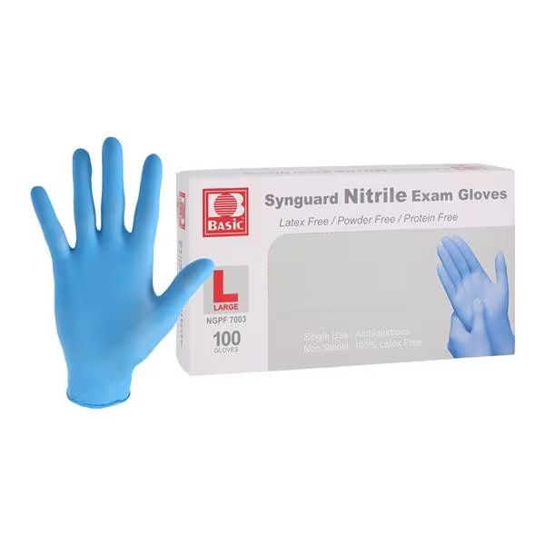Synguard (NGPF7003) Large Blue N/S Nitrile Exam Gloves, 3.5 mil, Powder Free- 100/Box