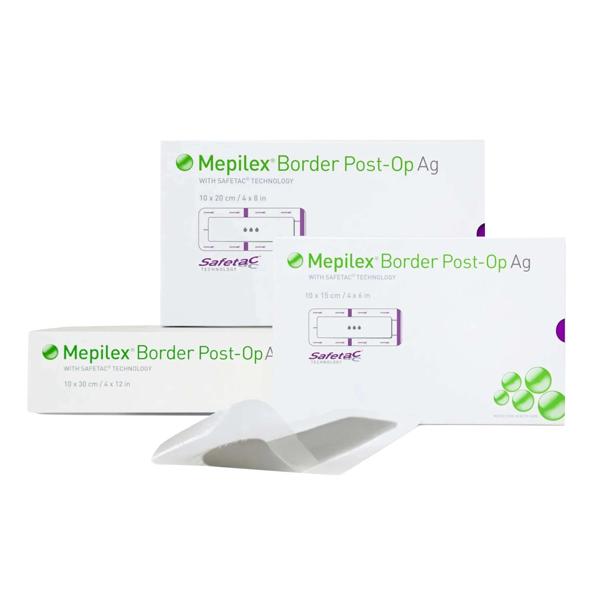 Molnlycke Mepilex Silver Foam Dressing Border Post Op AG, 4 in x 12 in, Rectangle, Sterile, Box of 5