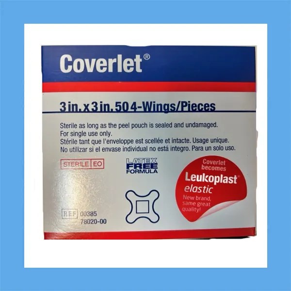 Leukoplast Adhesive Bandages, 4-Wing, 3 x 3 in