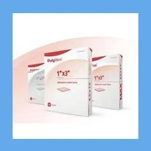 Ferris #7031 PolyMem® Adhesive Strip Polyurethane / Film Pink / White 1 X 3 Inch Sterile Quadrafoam Dressing, (Box of 20)