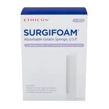Ethicon (1972) - SURGIFOAM ABSORBABLE GELATIN SPONGE U.S.P - SIZE 12-7 - 2 CM X 6 CM X 0.7 CM - BX 12