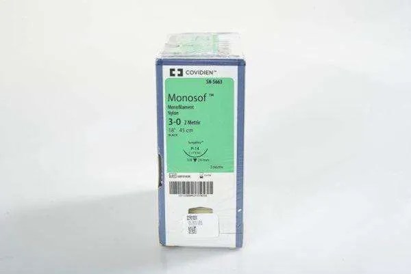 Covidien Monosof Monofilament Nylon Suture, 3-0 / 2 Metric, 18 in, Black, Box of 36